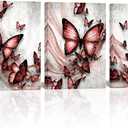 Visual Art Decor Butterly Wall Art Butterly Pictures Woman Teen Girl Room Decor, Farmhouse Kitchen Bathroom Bedroom Living Room Wall Decor, 12x16inchx3 Pieces, Framed Canvas Prints (Pink)