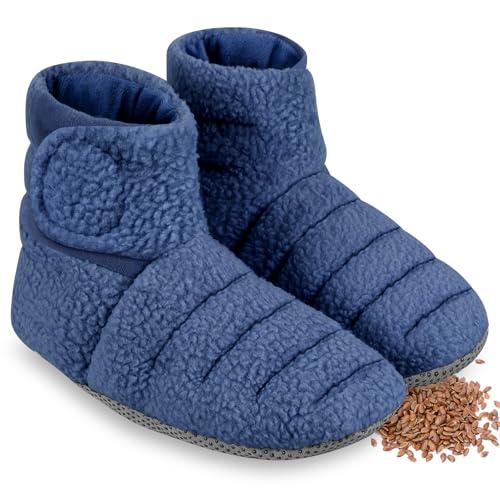 REVIX Microwave Booties for Cold Feet & Discomfort Relief, Heated Slippers for Women & Men with Moist Heat Therapy, Microwavable Foot Warmers for Home & Bed Use, Adjustable Non-Slip Slippers, Navy L