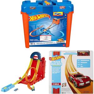 Hot Wheels Track Builder Deluxe Stunt Box with 25 Component Parts & Toy Car, 40-ft Mega Track Pack