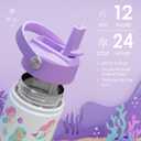 Mermaid Kids Water Bottle With Straw Lid 12oz Insulated Stainless Steel, Travel Tumbler, Gifts For Girls, Birthday, Christmas, Back To School