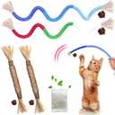 Cat Toys Chew Rope & Silvervine Sticks for Bored Indoor Adult Cats, 4Pcs Interactive Catnip Toys for Cats with Refillable Natural Catnip Bag for Teeth Cleaning (2+2PCS)