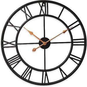 24 Inch Thicker Metal Large Wall Clock Home Decorative Industrial Clocks with Big Roman Numerals,Retro Oversized Clock for Living Room Decor,Battery Operated(Black-Roman)