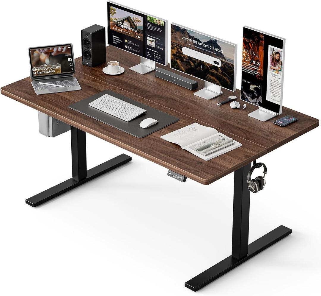 Grandder 47x32 Large Electric Standing Desk, Height Adjustable Computer Desk with 2 Memory Presets, 31.5" Deep Desktop Sit Stand Desk Home Office Desk Workstation Table with Hooks, Walnut, 47.2*31.5 Inch
