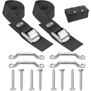 EXVITAL Battery Tie Down Strap Hold Down Kit, 1" x 48" Cooler Tie Down Kit with Non-Rusting Cam Buckle, Stainless Steel Bracket & SS Screws for RV Battery,Luggage Belt (2 Pack)