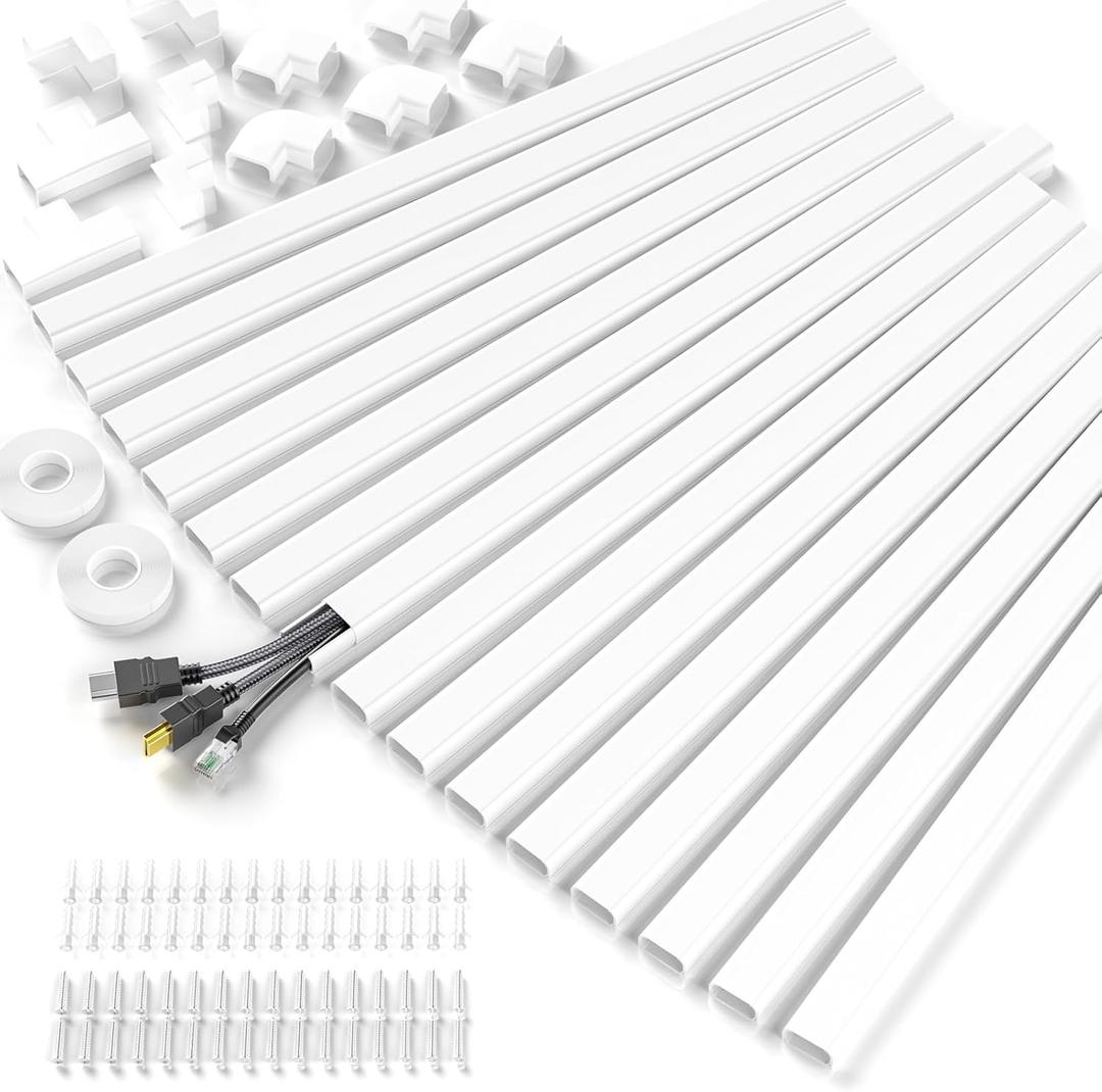 Delamu Cord Hider, 236in Cable Hider, Cord Covers for 2-3 Wires on Wall, Wire Covers for Cords, Wire Hiders for TV on Wall, Easier Setup Cable Cover Cable Management, W0.94 H0.47in,White