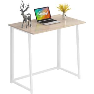 4NM 31.5" Folding Desk, Simple Assembly Computer Desk Study Writing Table for Small Space Offices/Home - Natural and White