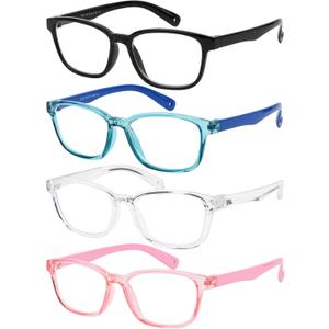 Yogo Vision Blue Light Blocking Glasses for Kids UV Protection Girls Boys Blue Light Glasses Anti Eyestrain (4 Pack: Black, Blue, Crytal, Pink)