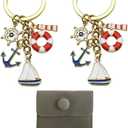 2pcs Sailboat Keychain with Lighthouse, Lifebuoy, Anchor, Maritime-Inspired Bags Charms Accessory birthday Gifts with gift bag