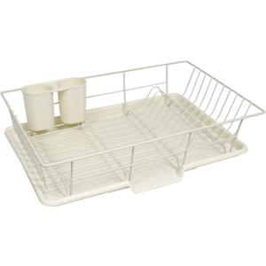 Sweet Home Collection Space-Saving 3-Piece Dish Drainer Rack Set: Efficient Kitchen Organizer for Quick Drying and Storage - Includes Cutlery Holder and Drainboard - Maximize Countertop Space, Ivory
