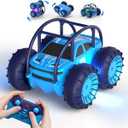 MaxTronic Amphibious Remote Control Car, Rechargeable RC Cars Toy 360 Flips Rotation Stunt Crawler 15KM/H 4WD All Terrain Outdoor Indoor Toy for Kids Boys Girls 3-12 (Blue)