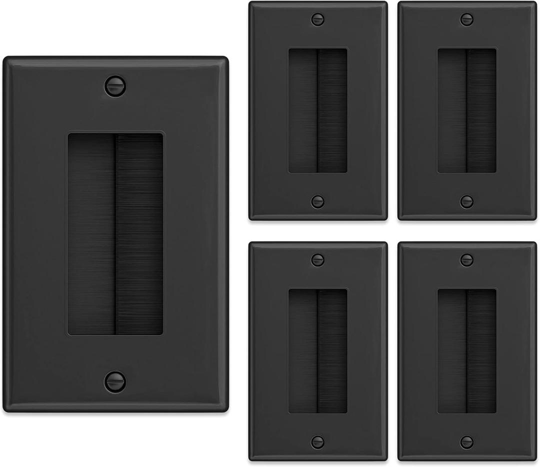 Iwillink Brush Wall Plate (5 Pack), Cable Pass Through Insert for Wires, Single Gang Cable Access Strap, Wall Socket for HDTV, Home Theater Systems - Black