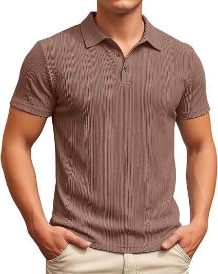 Men's Polo Shirts Short Sleeve Plain Polo Shirt Knitted Summer Shirt Leisure T Shirts Regular Fit Holiday Polo Shirt Textured Summer Clothing Shirt Knitted Fashionable Golf Shirts, XL