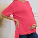 RUBZOOF Women's Oversized T Shirts Short Sleeve Side Split Tops Casual Shirts Tunic Maternity Mama Clothes (Pink, M)