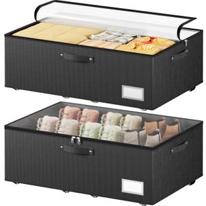 Dayacoco Under Bed Storage With Wheels,10 Inches Under Bed Storage Containers,65L Large Capacity,No Assembly Required Rolling Under Bed Storage for Clothes,Blankets,Shoes,Black