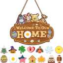 Winnie Welcome Sign for Door Decor, the Pooh Welcome to Our Home Sign with Interchangeable Holiday Sign, Welcome Sign for Home Farmhouse, Perfect for Christmas Thanksgiving Gifts, Housewarming Gifts