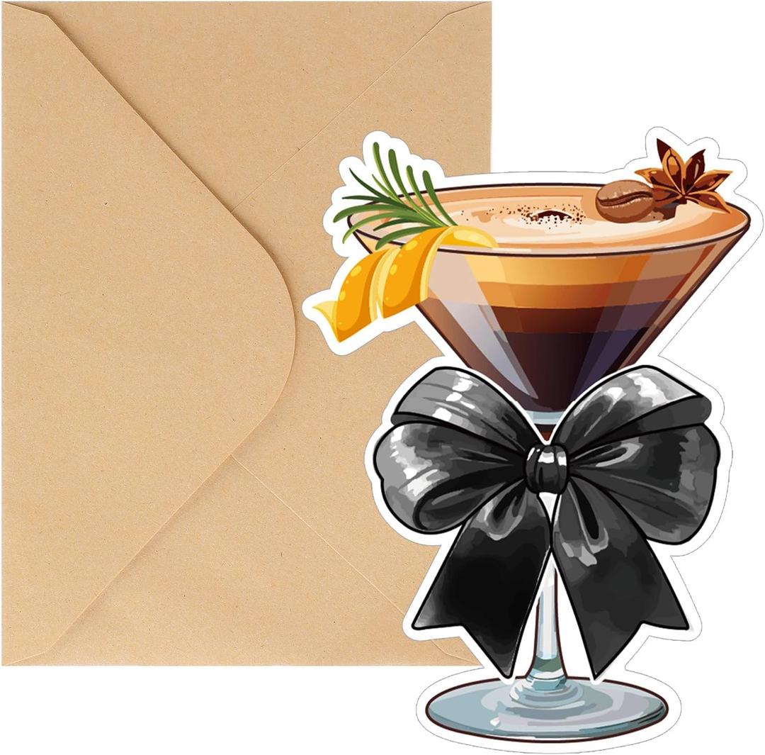 4 x Espresso Martini Glass Shaped Invitations Card Funny Coffee Cocktail Card for Women Girl Best Friend Wife Sister Daughter a Tini Bit Older Birthday Gift Party Supplies Decorations