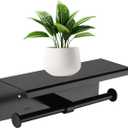 Double Toilet Paper Holder with Phone Shelf KWQKEM Dual Roll Tissue Holder Dispenser Wall Mounted SUS304 Commercial Stainless Steel Roll Holder Storage Cool Bathroom Accessory (Matte Black)