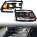 Full LED Projector Headlights Set for 2009-2018 Dodge Ram 1500, Sequential Turn Signal Dual Projector Headlights With Switchback Dual LED Bar for 09-18 Ram 1500/10-18 Ram 2500/3500 (2PCS)