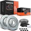 A-Premium 11.88 in(301.8mm)Front Drilled and Slotted Disc Brake Rotors + Ceramic Pads Kit Compatible with Dodge, Ram, Chrysler & Volkswagen Models - Grand Caravan, Journey, Town & Country, Routan, C/V