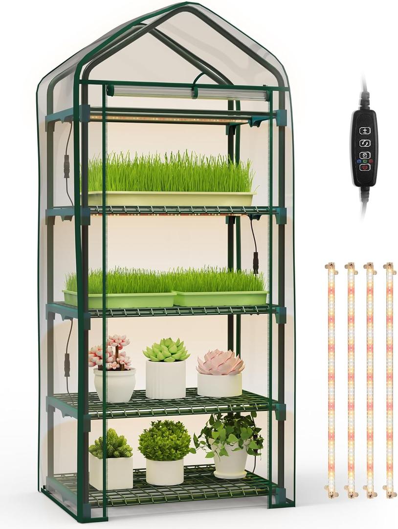 Indoor Greenhouse with Grow Lights 4 Tier Greenhouse with 4 Full Spectrum Plant Grow Lights for Early Spring Seed Germination and Indoor Growing