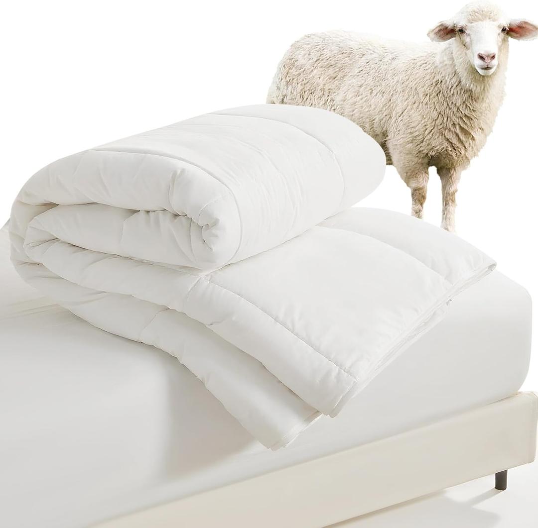 HOMBYS Lightweight Wool Comforter King Size - 100% Australian Wool Filling 120gsm, Breathable & Thin Duvet Insert for Hot Sleepers, 60s Cotton Shell, All Season Comfort, White