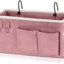 Bedside Caddy Organizer Hanging Storage Bag with Pockets for Books, Magazines, Phone, Tablet & Water Bottle  Bedside Storage for Dorm, Bunk Beds, Hospital Beds & Cribs, Pink