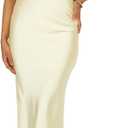 Phicia Sexy Satin Halter Neck Backless Maxi Dress for Women Elegant Tie Cowl Back Formal Wedding Guest Dress for Summer (Large, Yellow)