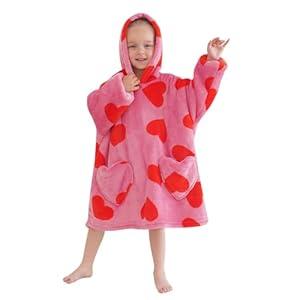 Fiosnow Love Printed Blanket Hoodies for Kids Toddler 2-6YR Oversize Wearable Blanket Hoodies for Boys Girls
