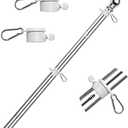 HOOSUN 6 FT Flag Pole Sectional Kit with Rotating Rings and Flag Pole Clips,Stainless Steel Adjustable Pole for Commercial or Residential, Silver Ball Top, Easy to Assemble and Storage
