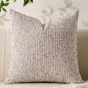 Allorry Decorative Couch Throw Pillow Covers 18x18 Beige Striped Soft Wool Pillow Covers Neutral Textured Boho Cushion Covers for Modern Farmhouse Sofa Bedroom Living Room Decor SY011-A18