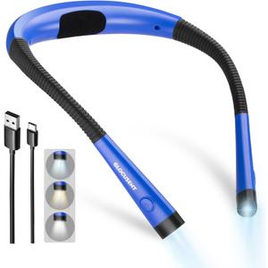 Glocusent Book Light, 3-Color & 6-Brightness Reading Light, Bendable Neck Light, 80-hr Lasting Rechargeable Book Light, Perfect Reading Lights for Books in Bed, Knitting, Repairing, Book Lovers Gifts (Standard-Medium, Lake Blue)