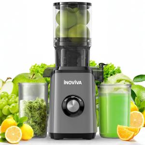 Juicer Machines, INOVIVA Cold Press Juicer with 4.35" Large Feed Chute Fit Whole Fruits & Vegetables, Masticating Juicer Self Feeding Effortless for Batch Juicing, High Juice Yield, Easy to Clean
