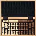 AMEROUS 15 Inches Wooden Chess & Checkers Set with Upgraded Weighted Chess Pieces - 2 Extra Queen -24 Cherkers Pieces -Instruction -Chessmen Storage Slots, Classic 2 in 1 Board Games