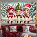 Christmas Backdrop Banner Elf Kids Winter Snow Forest Scene Backdrop Wall Hanging for Party Indoor Outdoor Decor Poster 71 X 43 Inches