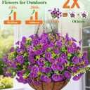 Yastouay Artificial Hanging Flowers for Outdoors, Fake Hanging Plants with Baskets, UV Resistant Hanging Flowers Fake Flowers for Outdoors Porch Patio Garden Spring Summer Decor(Purple) (10 Bundles)