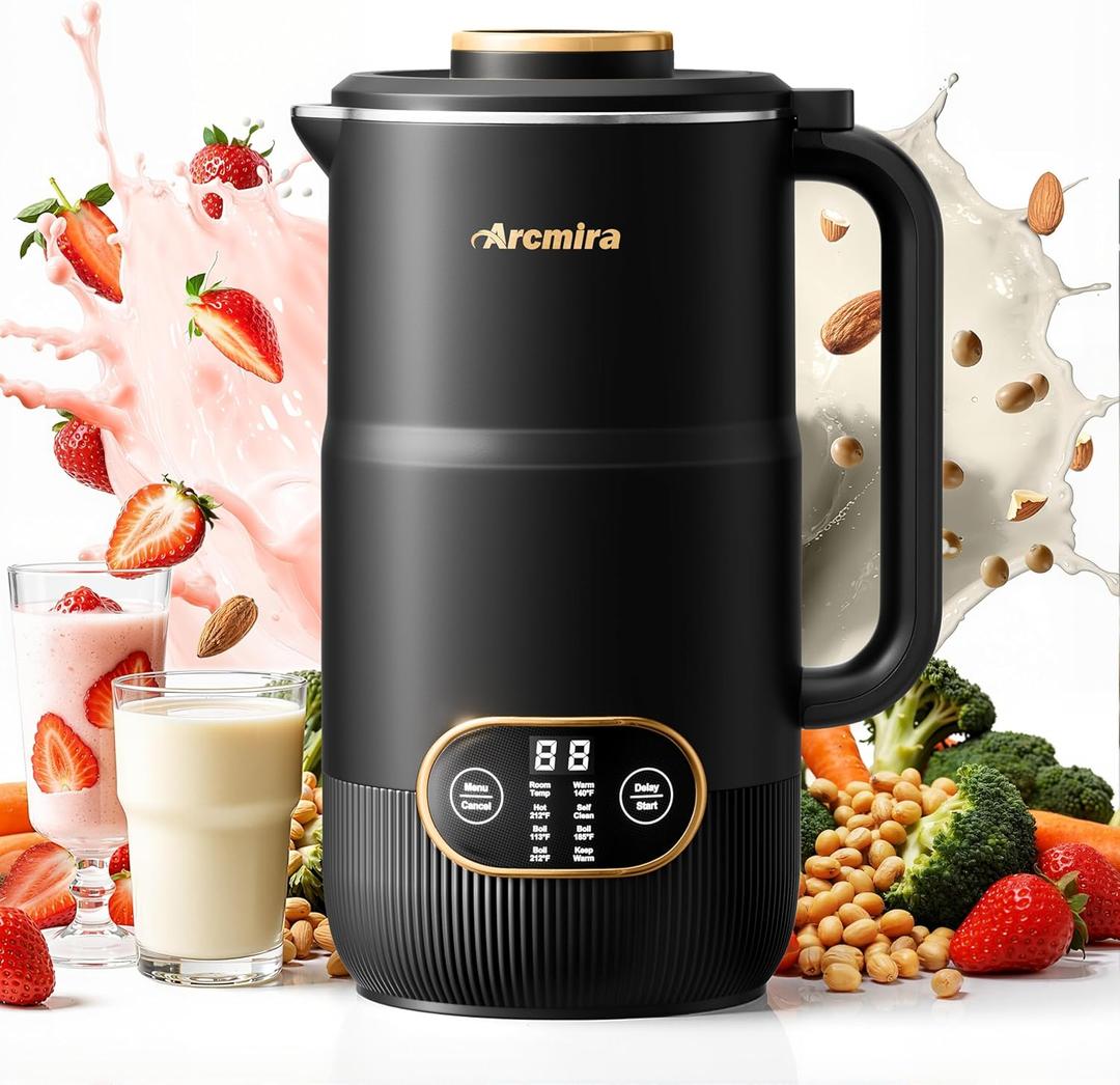 8 in 1 Nut Milk Maker, 8 Blade 35oz Homemade Almond, Oat, Coconut, Soy, Plant Based Milks and Non Dairy Beverages, Soy Milk Maker Machine with Delay Start/Keep Warm/Self-Cleaning/Boil Water (Large, Black)