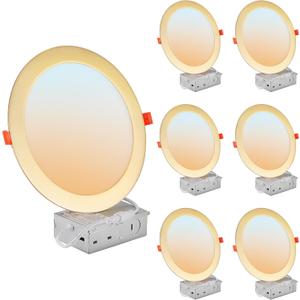 DLLT LED Recessed Ceiling Light: 6 Pack 8 Inch Slim Recessed Lighting for Kitchen - 5CCT Dimmable Canless Wafer Downlight for Living Room - 1800LM Brightness 6W LED Can Lights for Bedroom ETL FCC