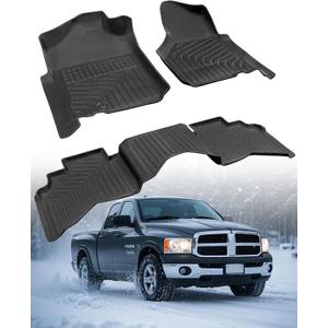 Car Floor Mats for Dodge Ram: Ram 1500 2002-2008 Crew Cab (Quad Cab) Ram 2500/3500 2003-2009 Crew Cab All-Weather Carpet Liners Front Rear Liners Custom Rubber Heavy Duty Truck Vehicle Accessories