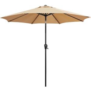 Sun-Ray 9' Round Patio Umbrella with Push-Button Tilt and Hand Crank Lift System, Market Umbrella for Porch, Deck, and Patio (Taupe)