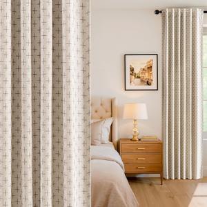 MIULEE 100% Blackout Decorative Linen Curtains with Geometric Pattern, Thick Woven Farmhouse Rustic Patterned Drapes with Back Tab for Bedroom and Living Room, Beige, 52 x 84 Inches, 2 Panels