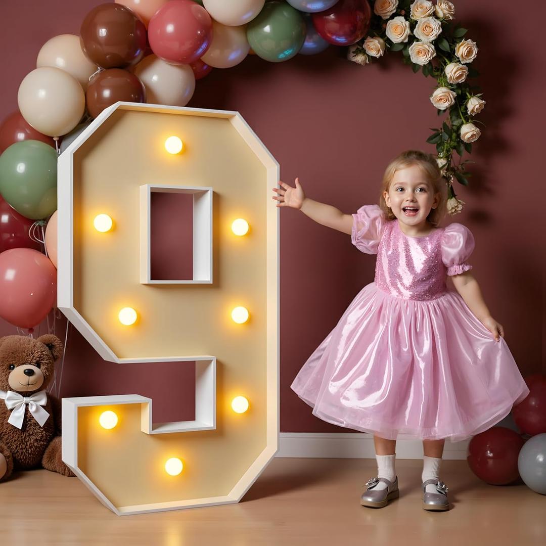 imprsv 3FT Light Up Numbers, Marquee Numbers 9 for Birthday and Anniversary Party Decorations, Large Light Up 9, Pre-Cut Foam Board Kit