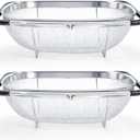 Suwimut 2 Pack Over the Sink Oval Colander for Kitchen, Stainless Steel Fine Mesh 6 Quart Strainer Basket with Expandable Rubber Grip Handles for Straining, Draining, Rinsing Fruits, Vegetables