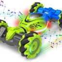 Gesture RC Car, 2.4GHz 4WD Gesture Sensing RC Stunt Car Toys for 6-12 Years Old Boys Girls, Hand Controlled Remote Drift Twist Offroad 360 Rotation with Lights Music for Birthday Gifts (Green-blue)