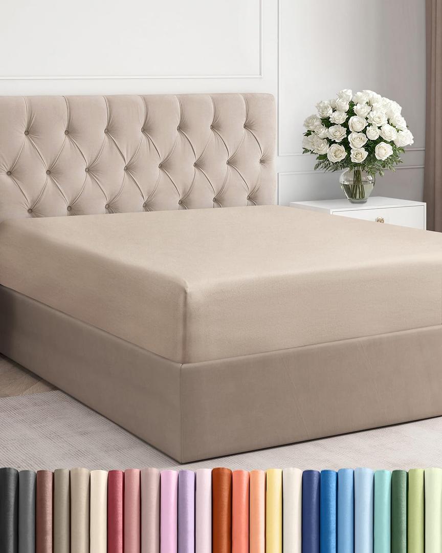Full Fitted Bed Sheet - Bottom Single Fitted Sheet Only - Ultra-Soft Hotel Luxury Bedding w/ 8-16 Inch Deep Pockets - Breathable, Cooling & Wrinkle Free - Easy-Care, Fade & Shrink Resistant - Wheat