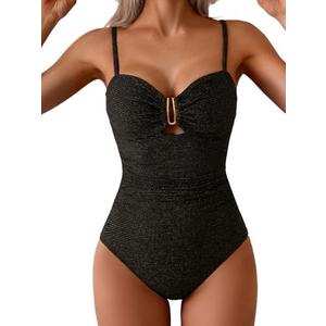 Eomenie One Piece Swimsuit for Women Tummy Control Ruched Bathing Suit Cutout U Wire Swim Suits, XL