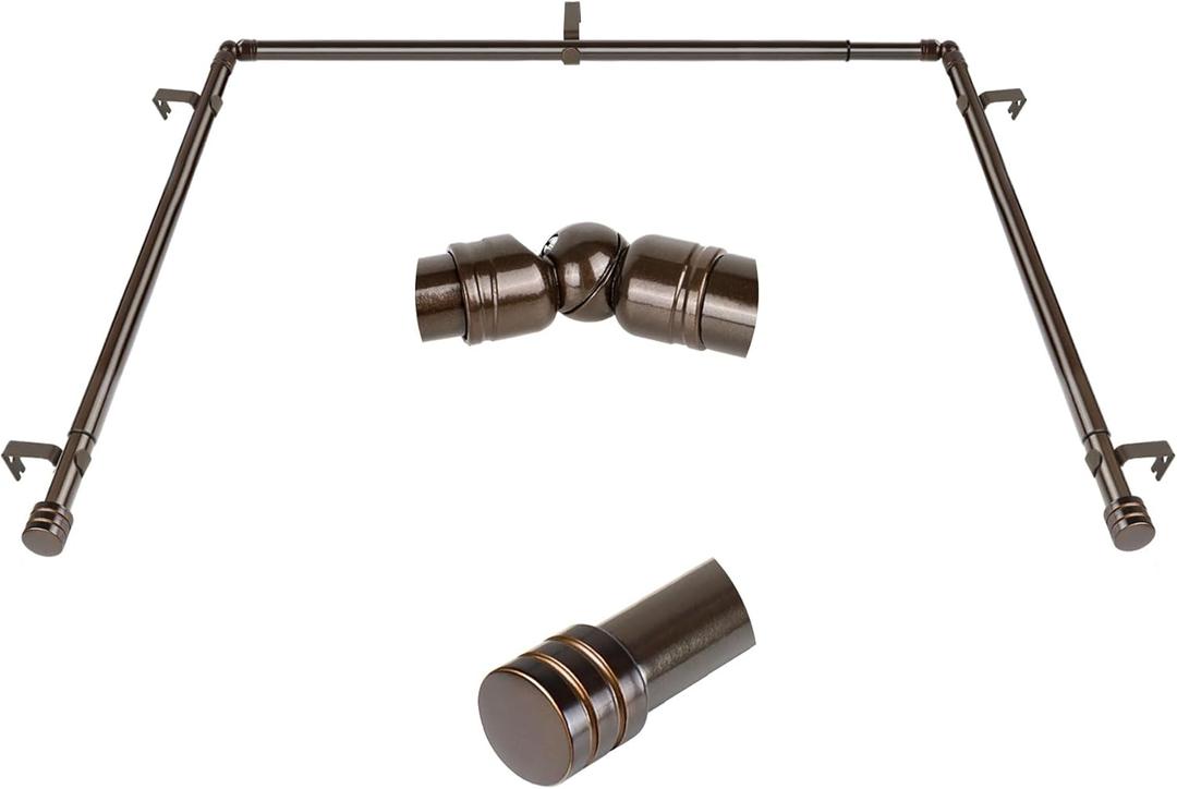 Bay Window Curtain Rods, HOTOZON 1 Inch Heavy Duty Curtain Rods for Bay Windows 36-72 Inch(Center Rod), 20-36 Inch Side Rods for Windows, Antique Bronze, Decorative Drapery Rods with End Cap Finials