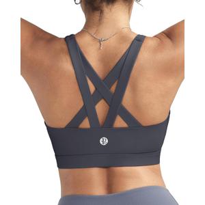 RUNNING GIRL Sports Bras for Women,Padded Strappy Sports Bras Criss-Cross Back Medium Support Sports Bras with Removable Cups (Blue, S)