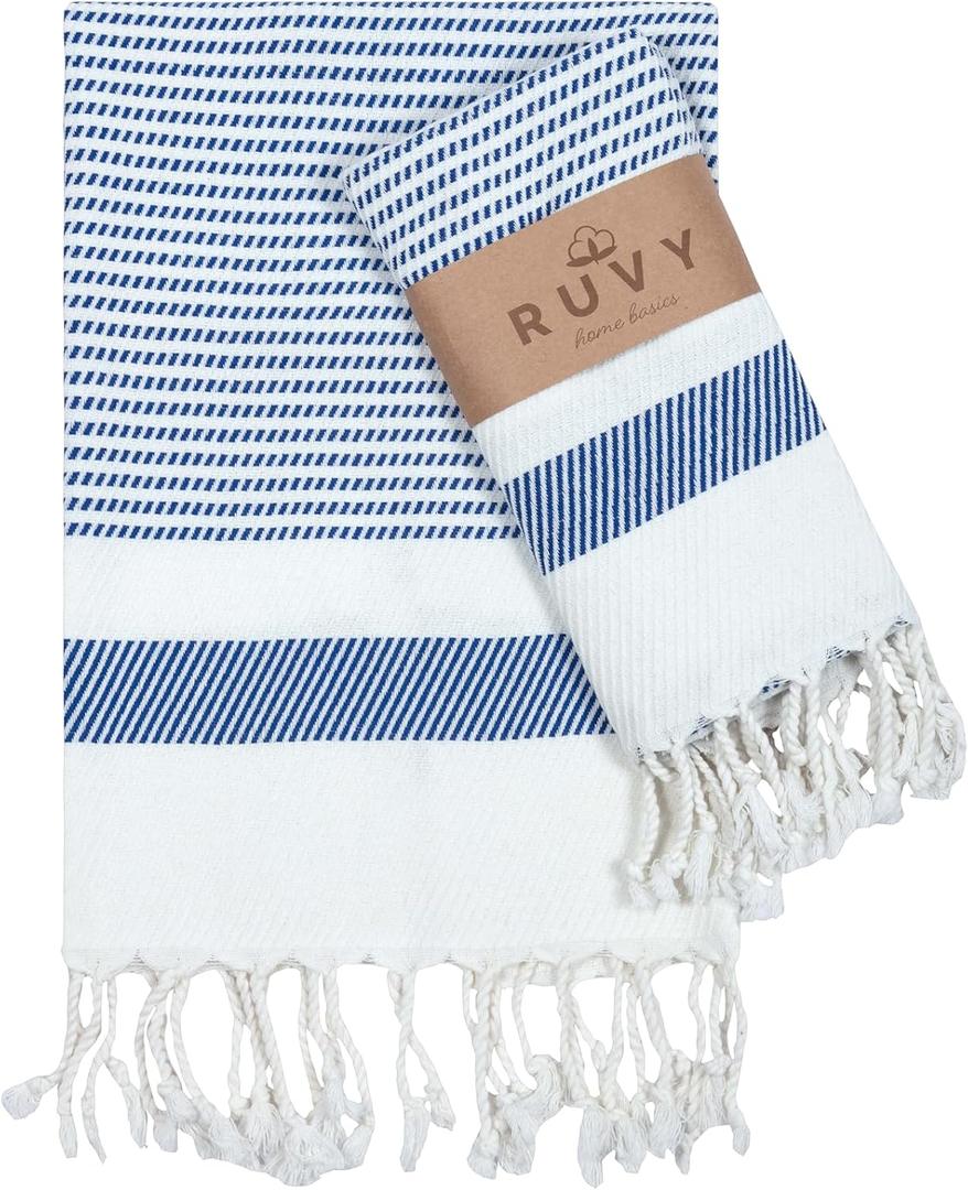 Ruvy Home Basics Turkish Hand Towels for Bathroom Set of 4 | 18"x40", Cotton | Decorative Towel for Bathroom, Kitchen, Dishcloth, Tea, Yoga, Face, Gym - Navy (Modern - 4 Pack)