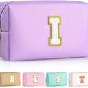TOPEAST Preppy Makeup Bag, Cute Makeup Pouch PU Leather Waterproof Cosmetic Bag, Personalized Birthday Gifts for Mom Teacher Friends Bridesmaids Nurse, Trendy Stuff for Girls (Purple I)