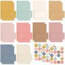 TaoBary 160 Packs Stationery Paper Set (50 Double Sided Stationery Writing Papers 50 Matching Envelopes) 60 Round Dot Sticker, 10 Design(11 x 8.5 Inch,Boho Color)